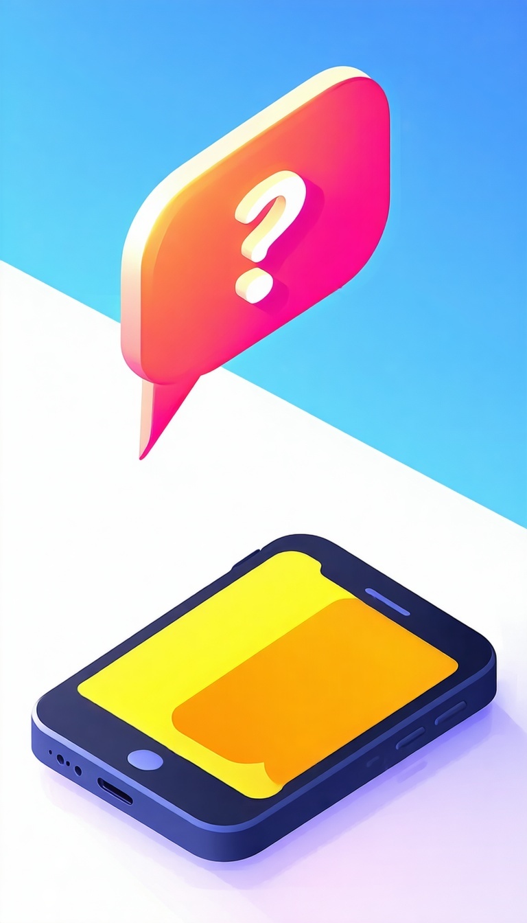 Um telefone celular com uma grande bolha de bate-papo acima do telefone contendo um ponto de interrogação Use cores vivas - Apr-24-2025-09-57-53-0038-AM